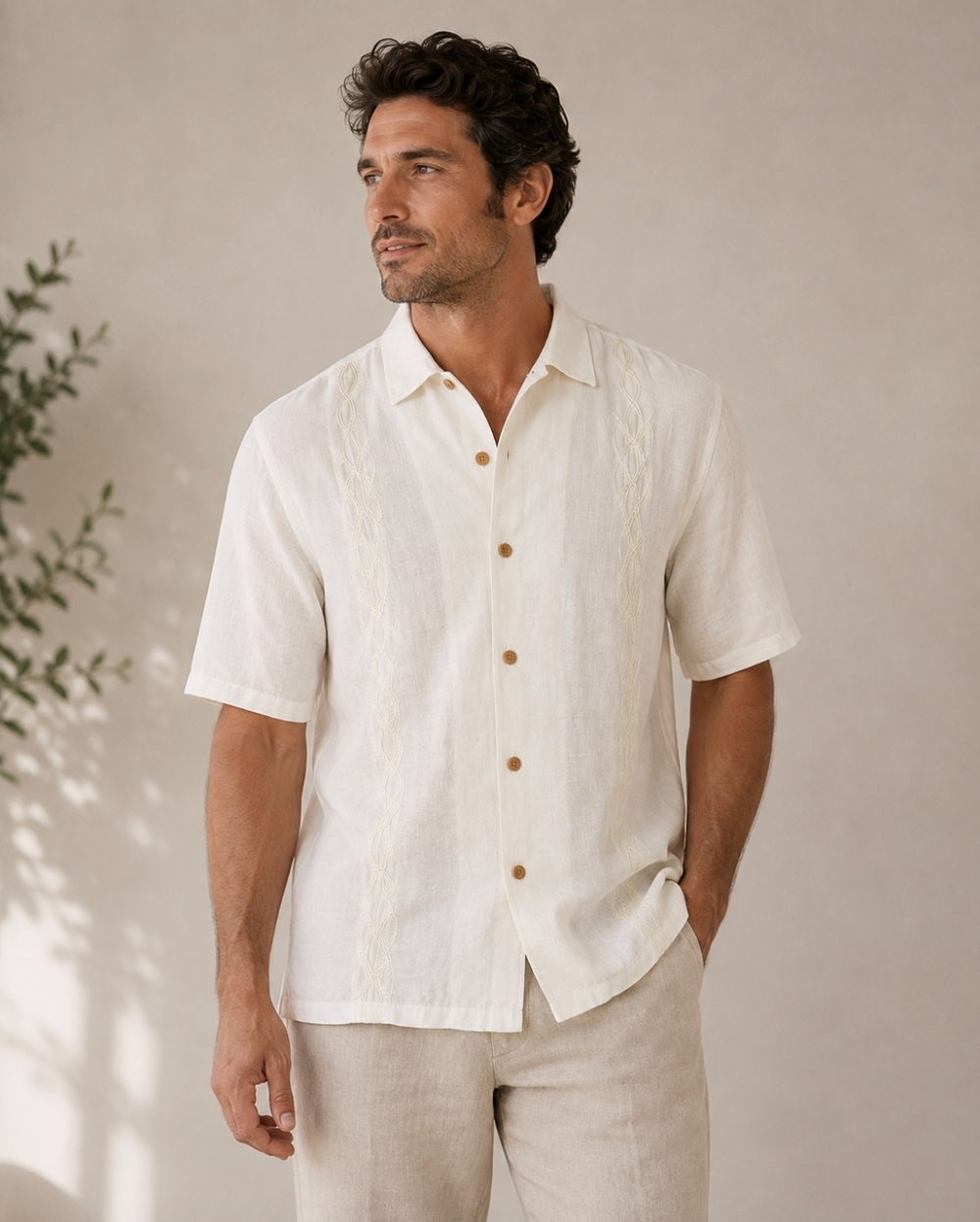 Tommy Bahama Men's XXL 100% Silk Embroidered Camp Shirt Cream Original Fit VG